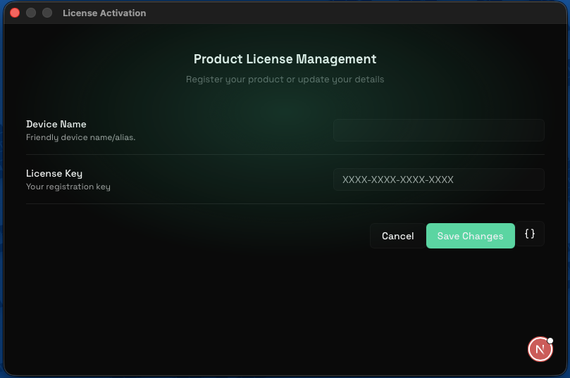 Example Registration Dialog