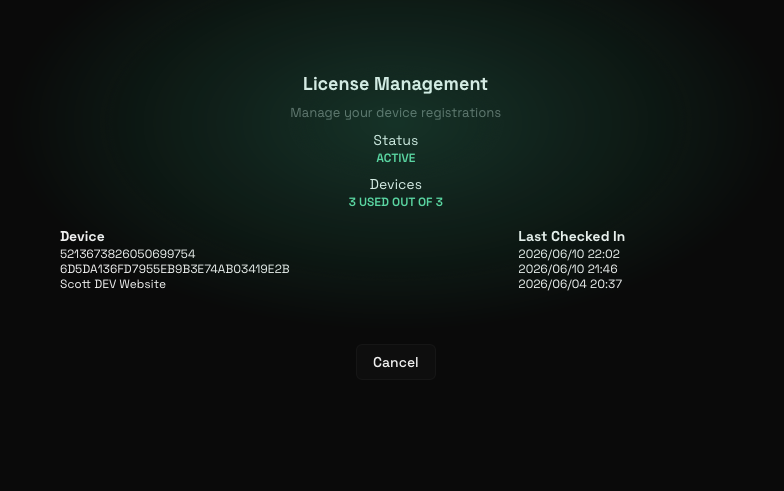 Example Dialog with Valid License